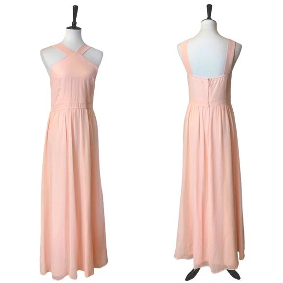 Lulu’s Evening Gown Halter Neck Maxi Sleeveless Chiffon Peach Pink Women’s Large - Picture 12 of 14